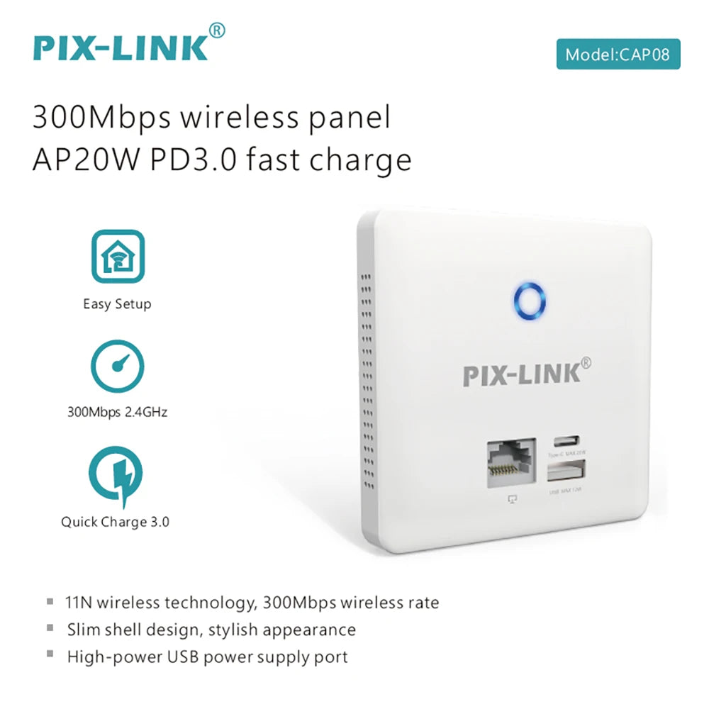 PIX-LINK CAP08 AP 300M Access Point 2.4G High Power Indoor Router Omnidirectional Coverage Wifi Base Station Internal Antenna