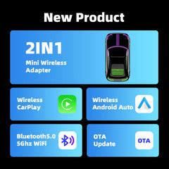 CarAiBOX RGB Mini Wired to Wireless CarPlay & Android auto Box Plug and Play For OEM Car Built-in wired CarPlay or Android auto