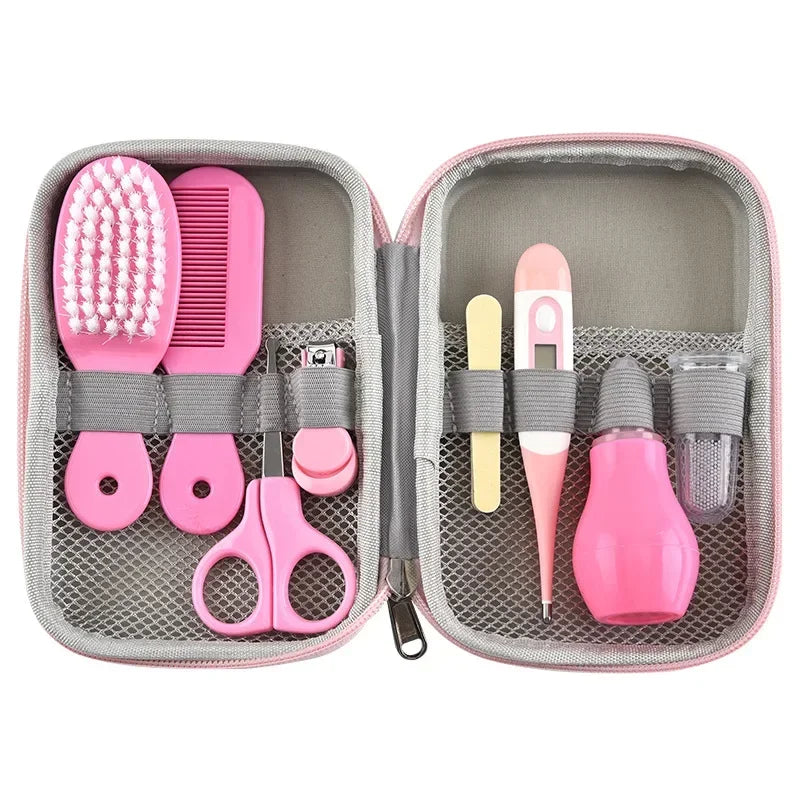 Baby Care EVA Bag Eight-piece Set Baby Nasal Aspirator Nail Scissors Cartoon Set Daily Cleaning Supplies Care Bag