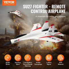 VEVOR SU27 RC Plane 2.4G  Remote Control Flying Model Glider Airplane with 2 Batteries Aircraft Foam Toys for Children Gifts