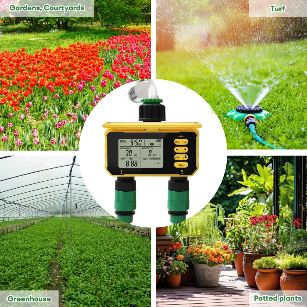 1/2 Zone Solar Irrigation Timer Digital LCD Automatic Irrigation System Outdoor Smart Garden Watering Tool Adjustable Program