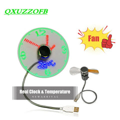 USB Gadgets Clock Fans Desk Ture Time Temperature Display With Small Night light Metal