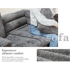 Oversized Sofa 85 inch Sofa Couch 3 Seater Comfy  Deep Seat Sofa for Living Room - Grey