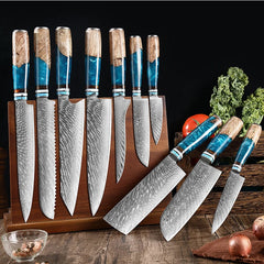 Real Damascus Steel VG10 Kitchen Chef Knife Set Meat Fish Fruit Bread Sliced Boning Professional Japanese Knives Butcher Cleaver