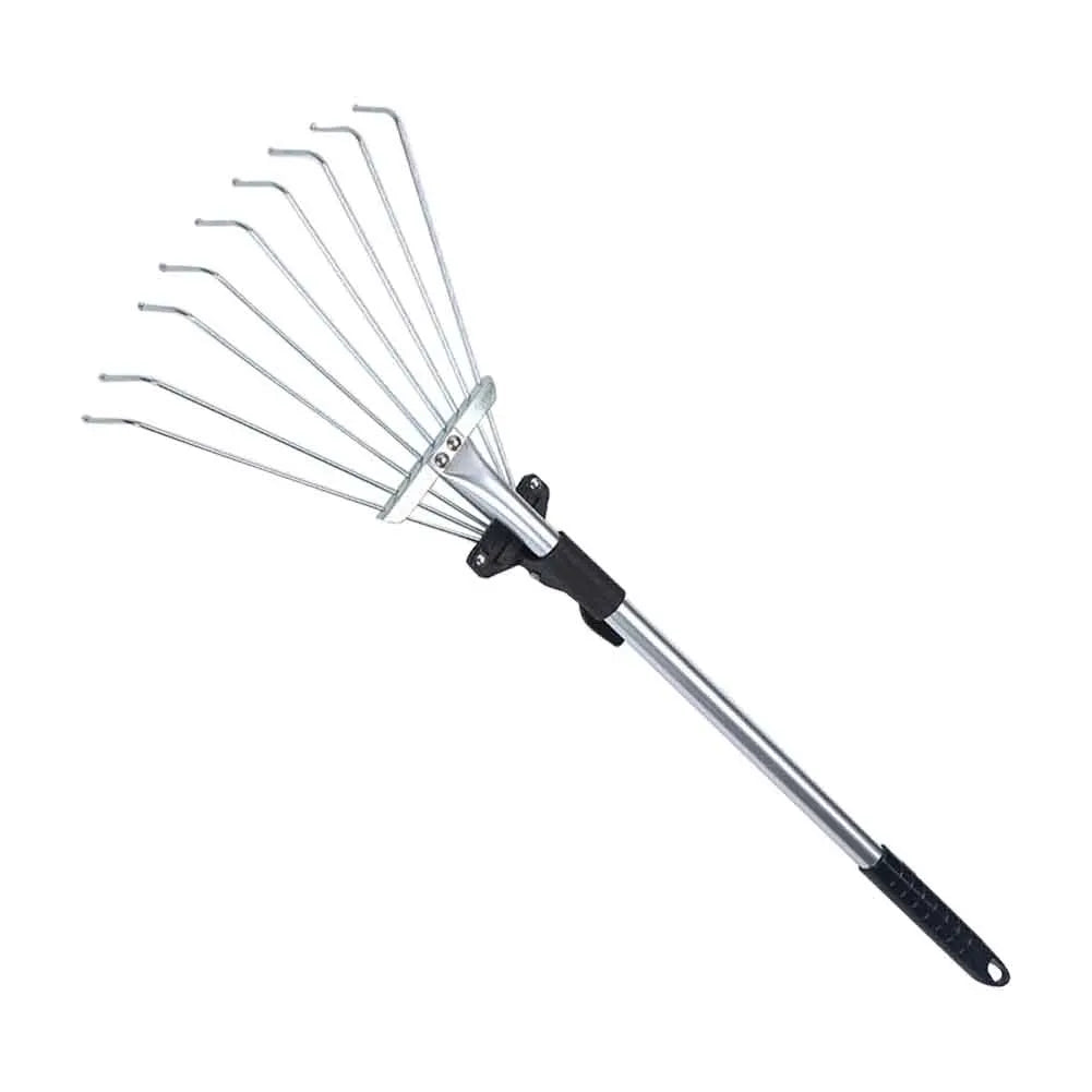 Yard Lawn Collect Loose Debris Garden Rake Fan Broom Stainless Steel 9 Teeth Telescopic Leaf Brush Home Hand Tool Garden Fork