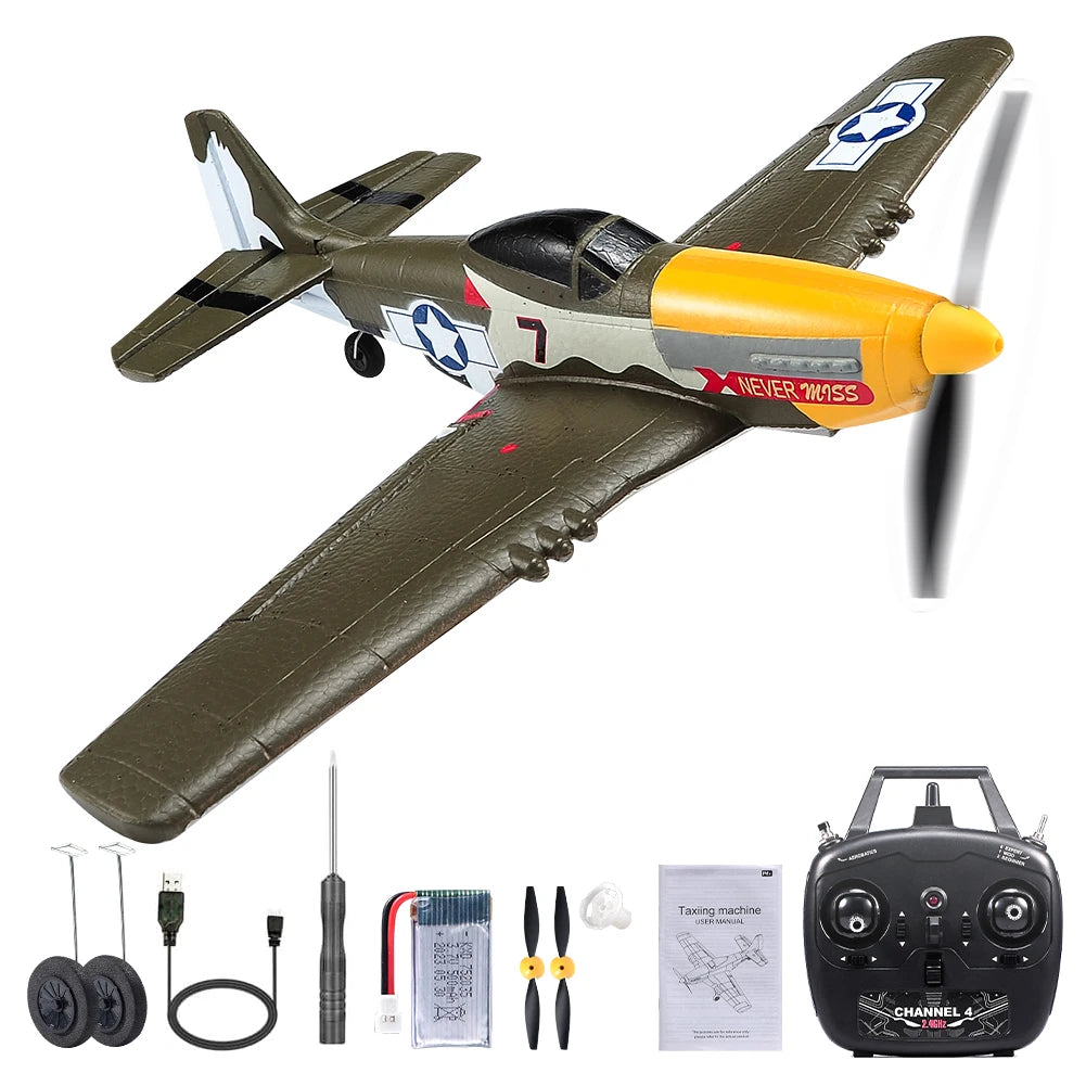 New P51 Mustang RC Plane 2.4G 4CH 6 Axis 410MM Wingspan Foam  Fighter One Key Aerobatic RTF Aircraft Glider Toys Gifts