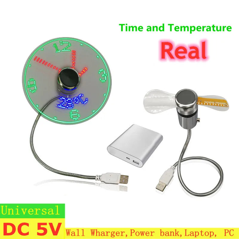 USB Gadgets Clock Fans Desk Ture Time Temperature Display With Small Night light Metal