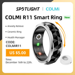 COLMI R11 Smart Ring, Fidget Spinner Anxiety Relieve Ring with Charging Case for Men, Health and Sleep Monitor, 5ATM Waterproof