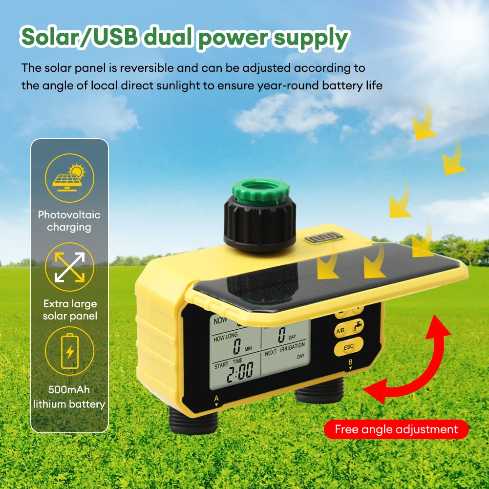 1/2 Zone Solar Irrigation Timer Digital LCD Automatic Irrigation System Outdoor Smart Garden Watering Tool Adjustable Program