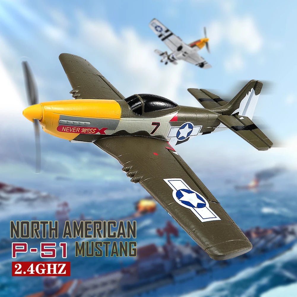 New P51 Mustang RC Plane 2.4G 4CH 6 Axis 410MM Wingspan Foam  Fighter One Key Aerobatic RTF Aircraft Glider Toys Gifts