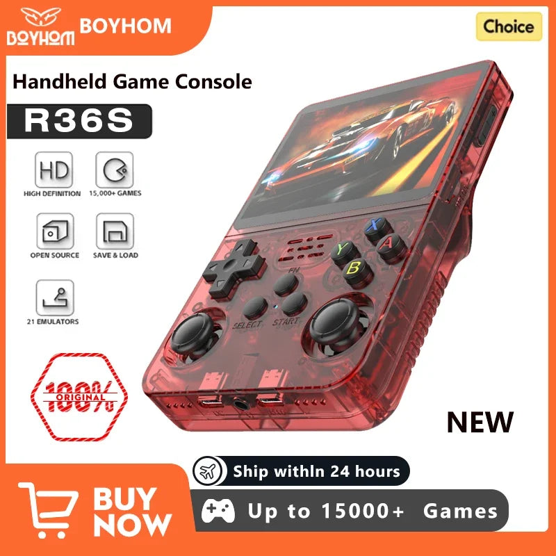 NEW Red R36S 128GB Retro Handheld Video Game Console Linux System 3.5 Inch IPS Screen Portable Pocket 64GB Gaming Boys Gift