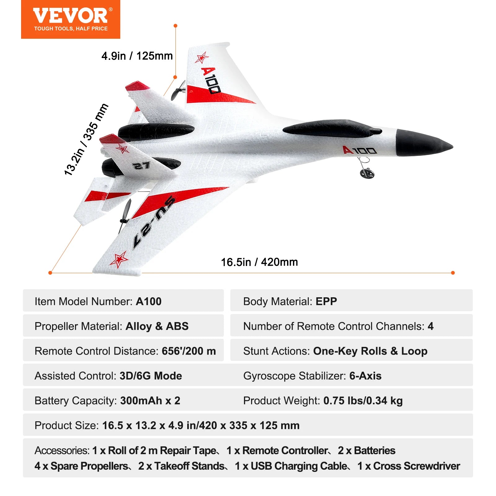 VEVOR SU27 RC Plane 2.4G  Remote Control Flying Model Glider Airplane with 2 Batteries Aircraft Foam Toys for Children Gifts