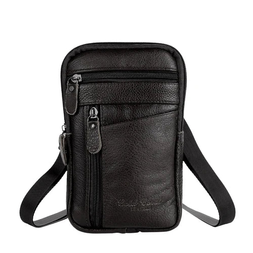 Leather Waist Bag Men's Mobile Phone Bag Wearing Belt Outdoor Sport One Shoulder Small Bag Doing Business Crossbody Bags