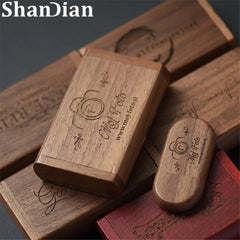 SHANDIAN Free LOGO Wooden + Box USB 2.0 Pen drive 4GB 16GB 32GB 64GB Flash Drive Memory stick wedding Photography Gift U Disk