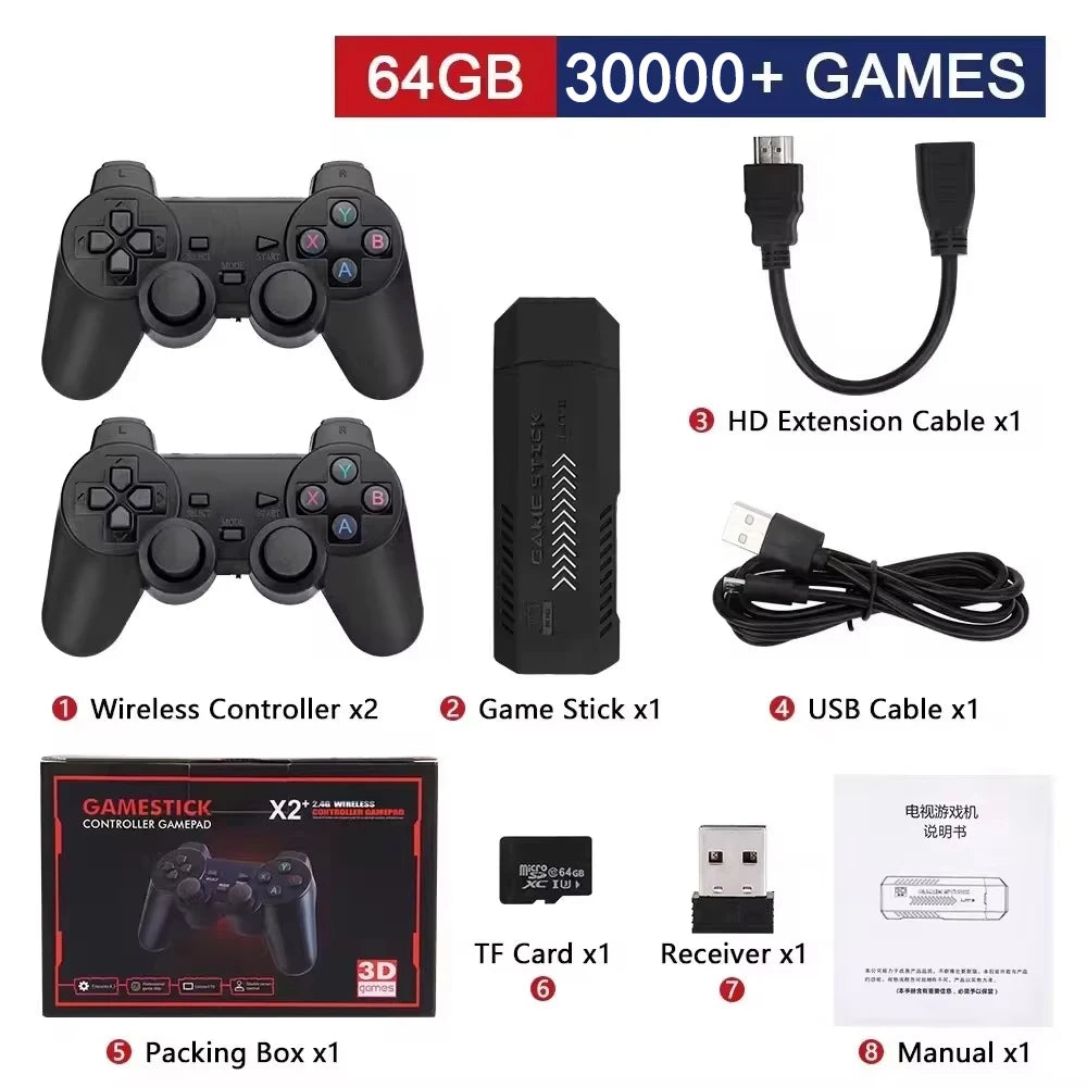 X2 Plus GD10 Pro 4K Game Stick New 3D HD 2.4G Retro Video Game Console Wireless Controller TV 50 Emulator For PS1/N64/DC 64G Gif