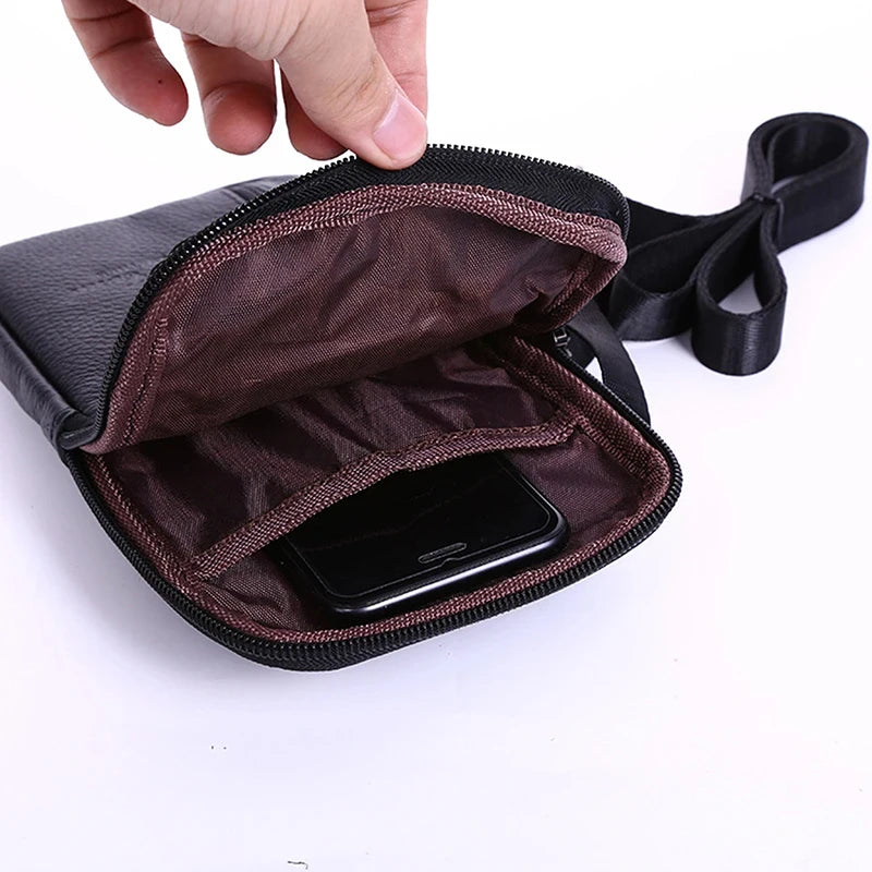 Leather Waist Bag Men's Mobile Phone Bag Wearing Belt Outdoor Sport One Shoulder Small Bag Doing Business Crossbody Bags