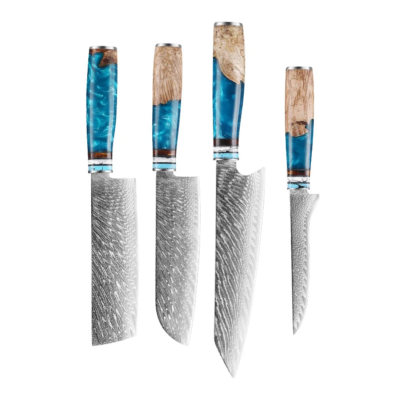 Real Damascus Steel VG10 Kitchen Chef Knife Set Meat Fish Fruit Bread Sliced Boning Professional Japanese Knives Butcher Cleaver