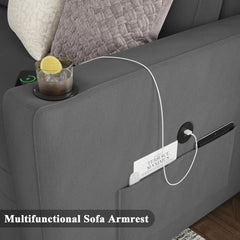 Pull Out Sleeper Sofa Bed 87" with Storage Chaise, Reversible 2 in 1 Sectional Sofa Bed with Charging Station, L-Shaped Sofa