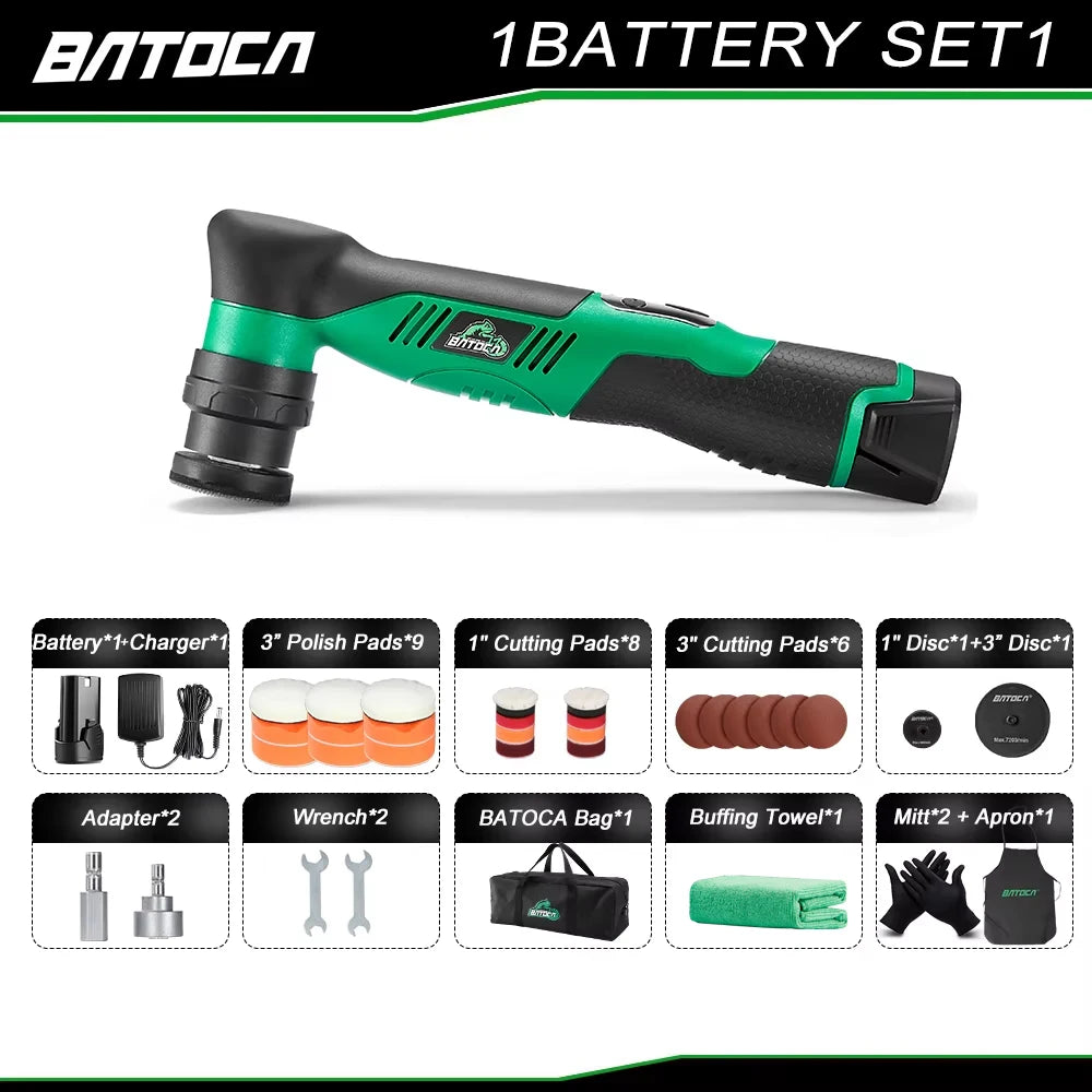 BATOCA S5 Cordless Car Polisher 1-3 Inch Electric Mini Wireless Polishing Wax Machine 12V Buffing Tool For Detailing