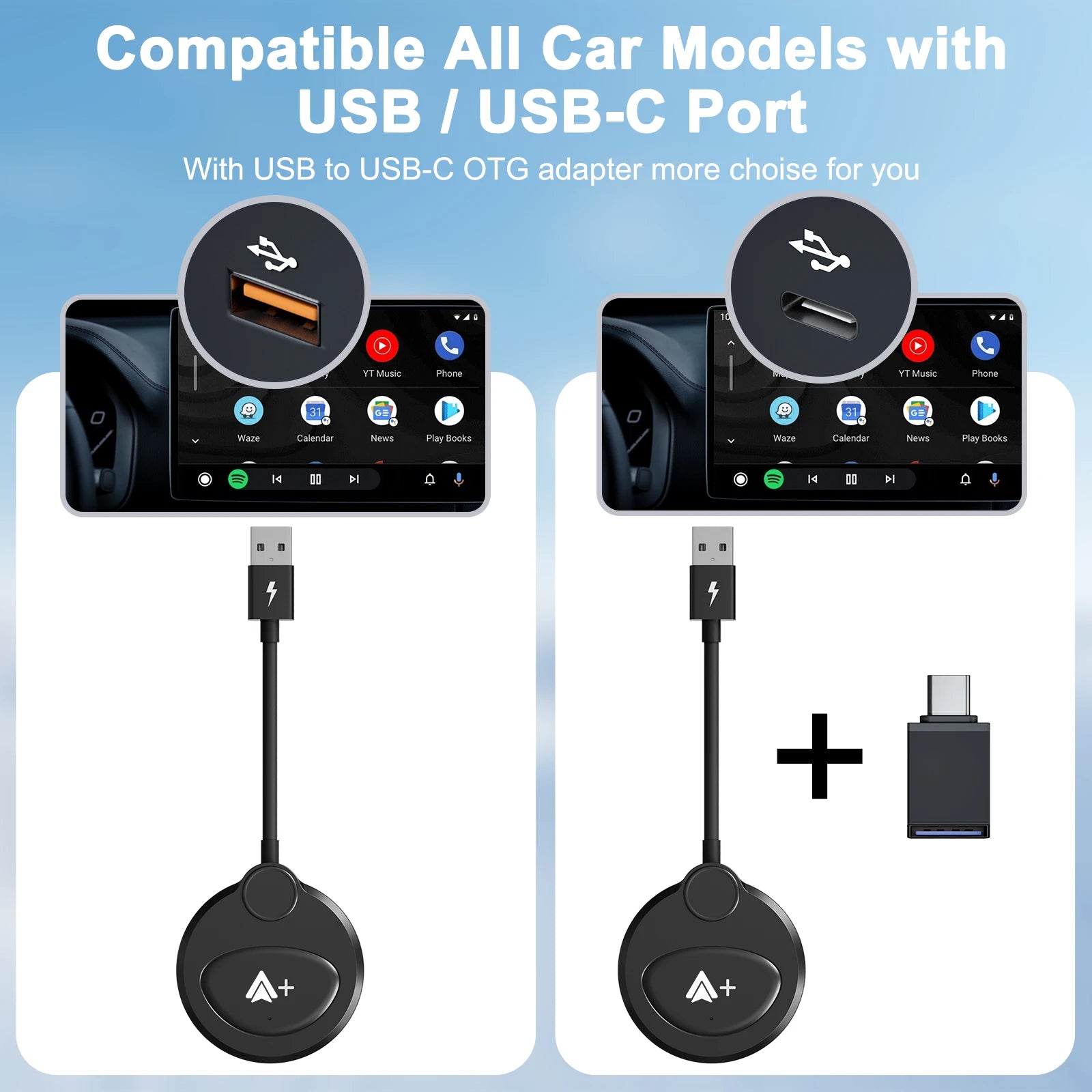 Wireless Android Auto Video Wireless Adapter Carplay with Netflix/YouTube/ TikTok For OEM Wireless Android Cars