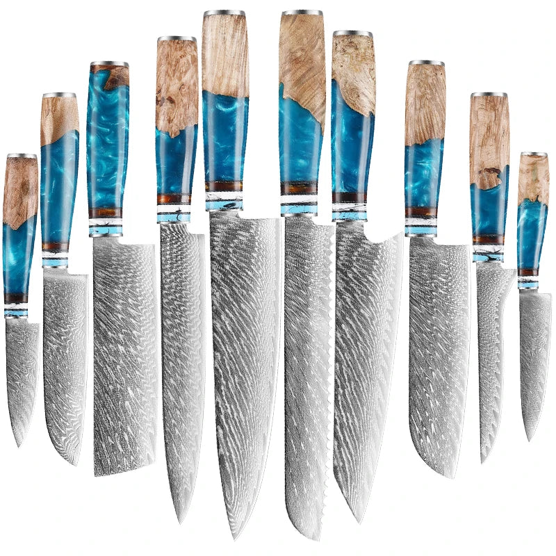 Real Damascus Steel VG10 Kitchen Chef Knife Set Meat Fish Fruit Bread Sliced Boning Professional Japanese Knives Butcher Cleaver