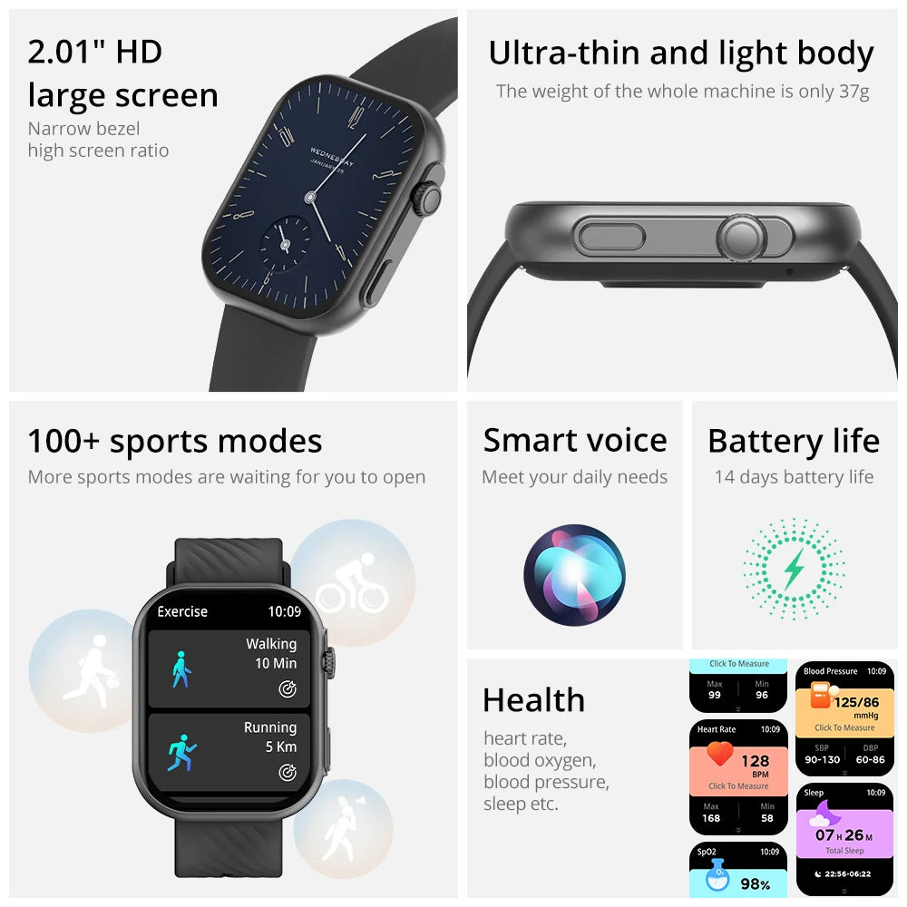 2024 COLMI P30 Plus 2.01'' Smartwatc Voice Calling 100+ Sports Modes Health Monitoring Smart Watch Men Women For Xiaomi Phone