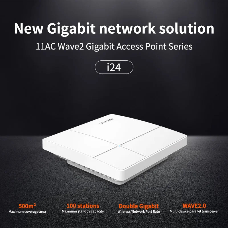 Tenda I24 Wireless AP Gigabit Dual-Band AC1200 Gigabit Access Hot Point Wifi Client-AP 300m² Coverage 100 Stations Ceiling AP