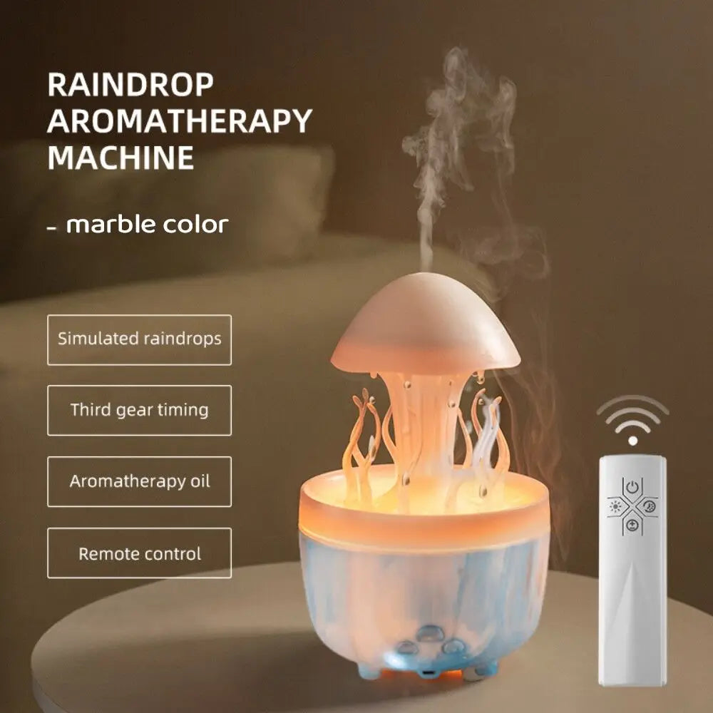 Colourful Raindrop Air Humidifier with Jellyfish Night Lights Rotating Quiet Essential Oils Diffuser Wireless Remote Night Lamp