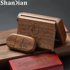 SHANDIAN Free LOGO Wooden + Box USB 2.0 Pen drive 4GB 16GB 32GB 64GB Flash Drive Memory stick wedding Photography Gift U Disk