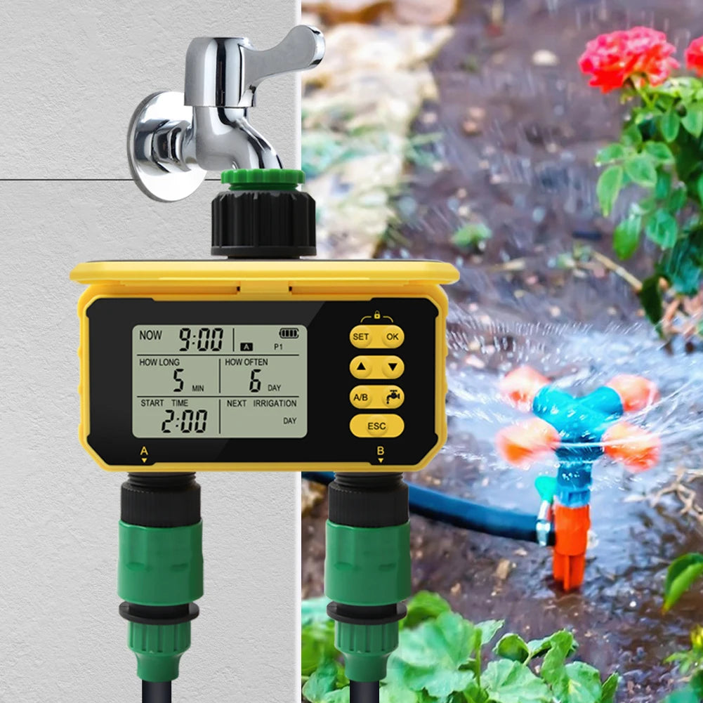 1/2 Zone Solar Irrigation Timer Digital LCD Automatic Irrigation System Outdoor Smart Garden Watering Tool Adjustable Program