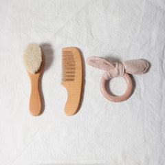 baby comb brush set newborn gift set Natural Wool beech Wooden Comb baby bib pacifier clip  Kids  Baby Hair Brush