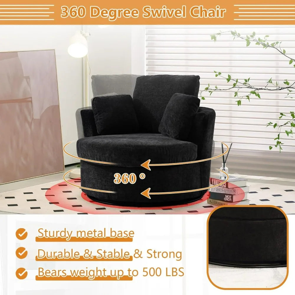 Swivel Barrel Chair Set of 2, 40'' W Chenille Round Swivel Chair, 360° Oversized Accent Chair,  Single Sofa Living Room Chair