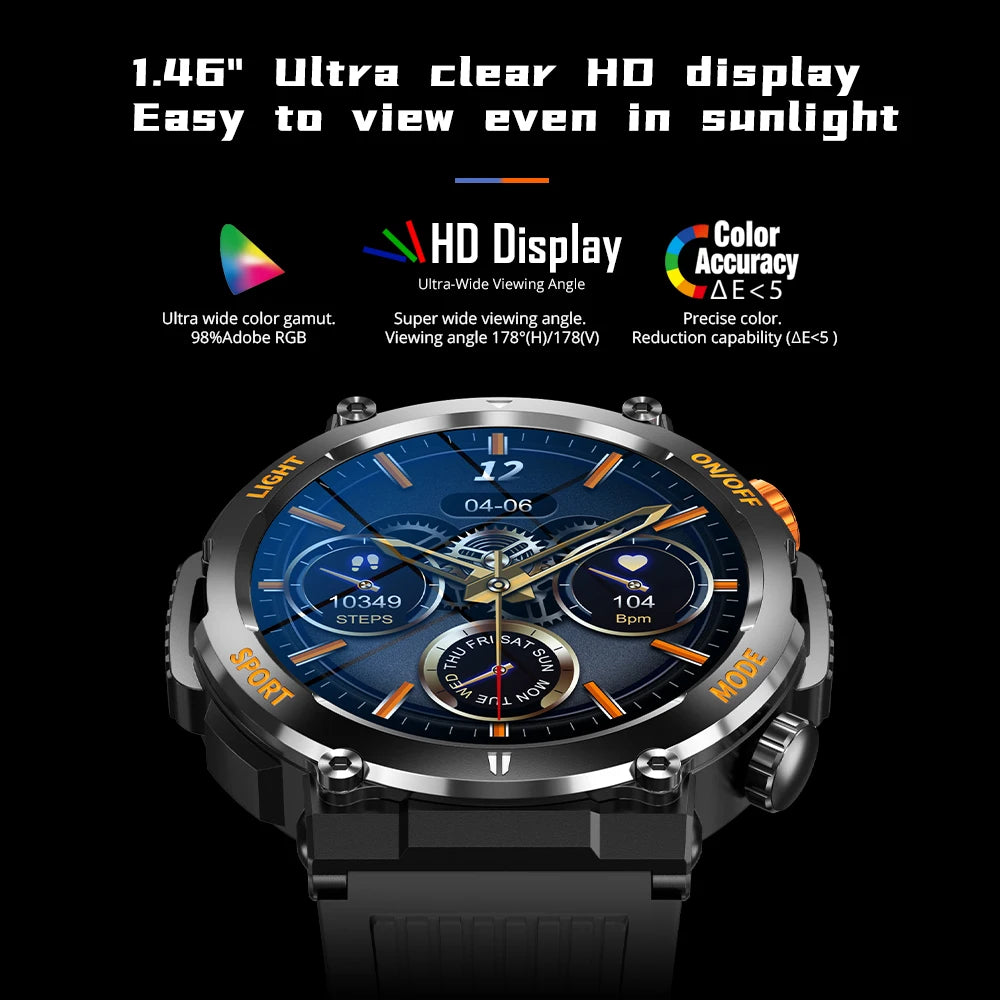 COLMI V68 1.46'' HD Display Smartwatch Men 100 Sports Modes Compass Flashlight Military Grade Toughness Smart Watch