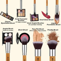 11Pcs Bamboo Makeup Brush Set, Synthetic Kabuki Brush Set With Organizer Bag & Makeup Sponge