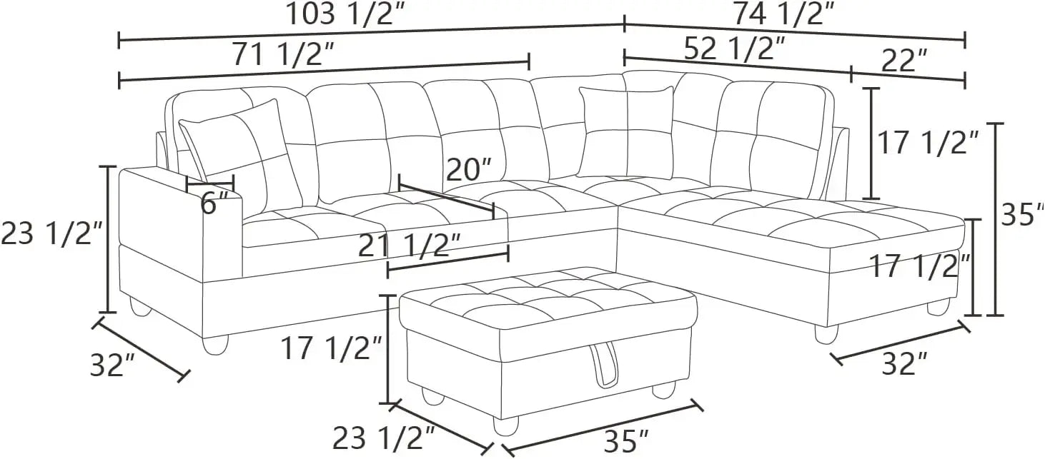 103" W Sectional Couches for , Sectional Sofa for Living Room Furniture Sets, L Shaped Couch Storage Ottoman, Faux Leather