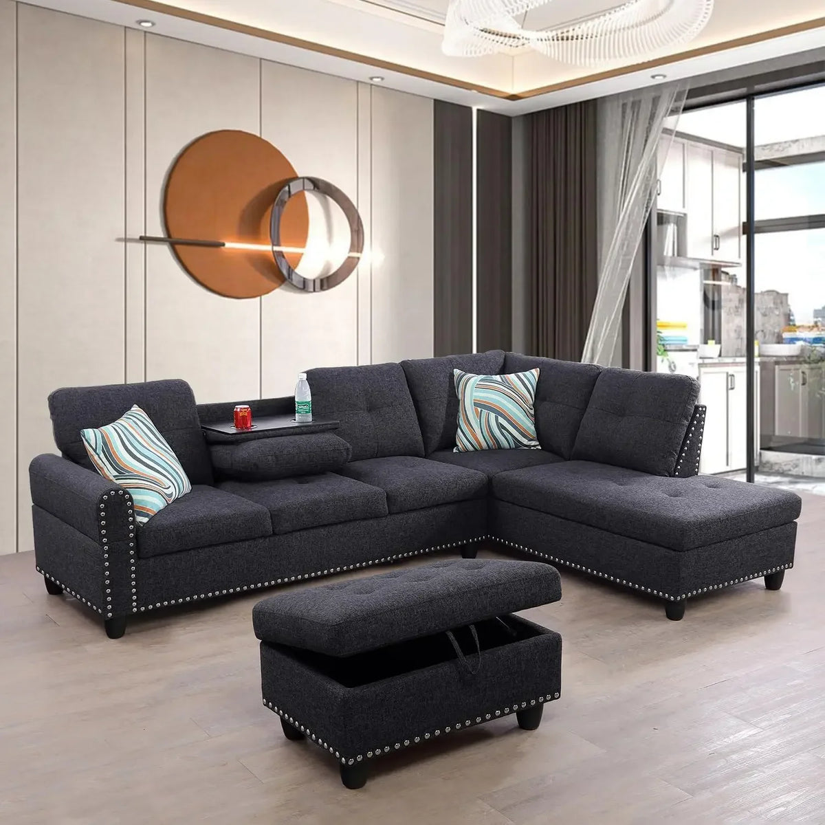 Sofa, Modern Linen Sofas Couches for Living Room Furniture Set, L-Shaped Modular Couch Upholstered Sectional, Living Room Sofa