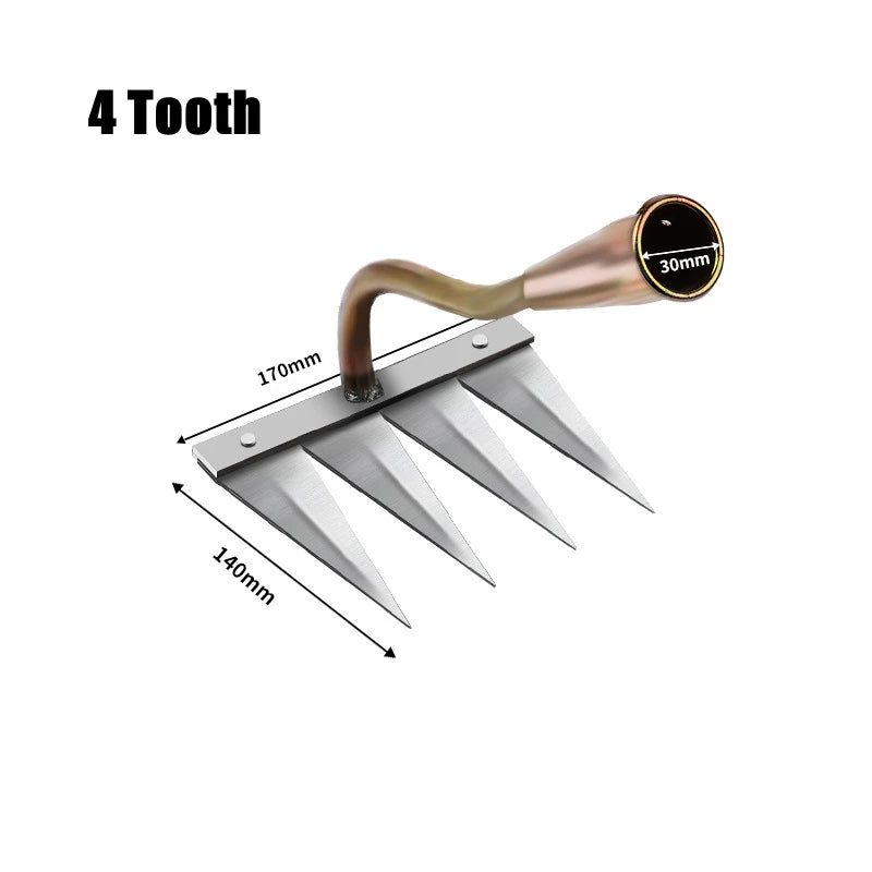 4/5/6/7 Teeth Iron Gardening Hoe Weeding Rake Farm Tool Grasping Raking Loosening Soil Nail Rake Tool Artifact Harrow Farm Tools