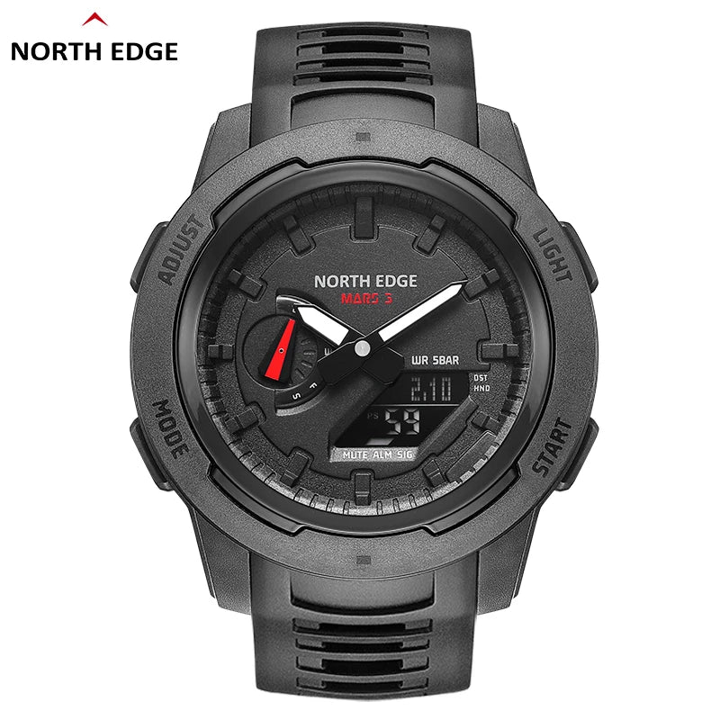 NORTH EDGE Mars 3 Men's Military Watch Digital Carbon Fiber Case For Man Waterproof 50M Sports Watches World Time LED Wristwatch