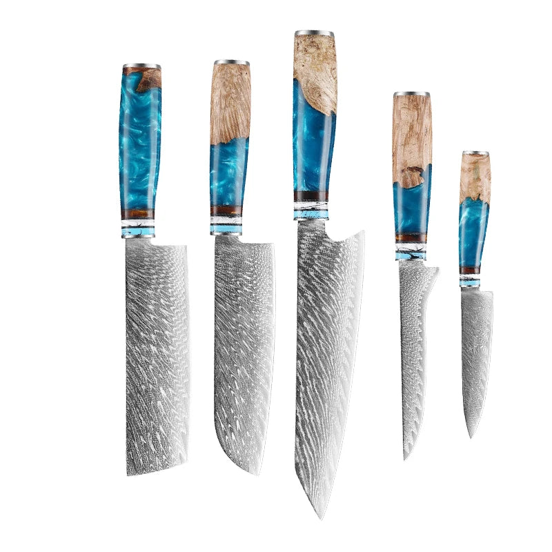 Real Damascus Steel VG10 Kitchen Chef Knife Set Meat Fish Fruit Bread Sliced Boning Professional Japanese Knives Butcher Cleaver