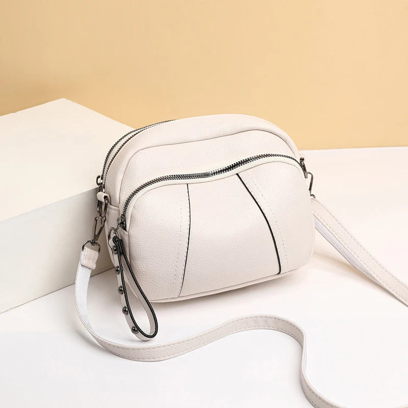 Solid Color Fashionable Rivet Zipper Women's Mobile Phone Bag Simple Soft Leather Shoulder Crossbody Small Square Bag