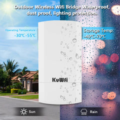 KuWfi Outdoor CPE Bridge Wireless Wi-Fi Access Point 300Mbps CPE Bridge PTP Long Range Extender AP Repeater Wi-Fi Signal 24V POE