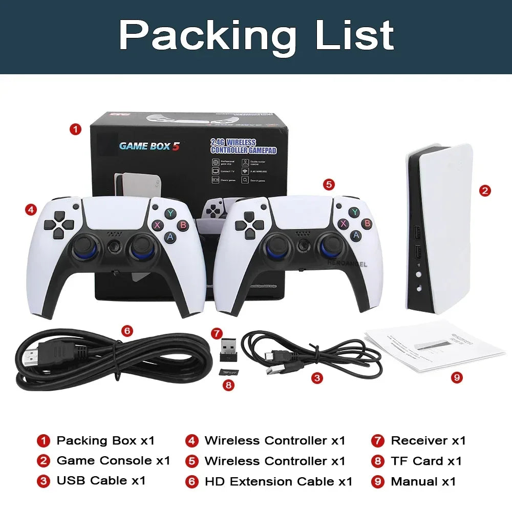 NEW GB5 Video Game Console 64GB/128GB 40000 Free Games HD TV Game Box 5 Two Gamepads For PS1/PPSPP/MAME Arcade Gaming Stick