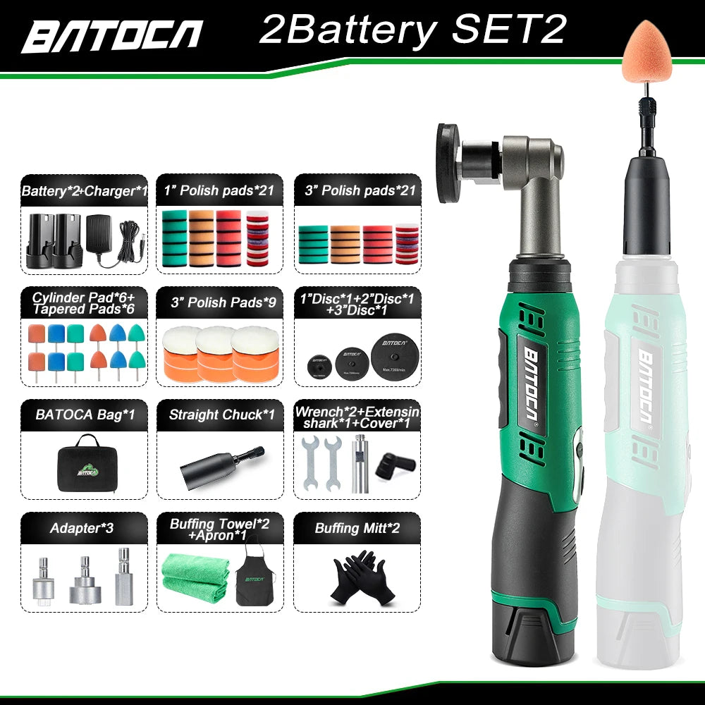 BATOCA S6 Cordless Mini Car Polisher 12V Cordless Polisher for Car Waxing 2.0Ah Buffer Polisher with Extension rod