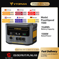 VTOMAN FlashSpeed 1500 Portable Power Station 1548Wh LiFePO4 Battery with 3000W Peak for Outdoor Camping RV Home Energy Power