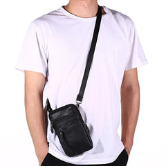 Leather Waist Bag Men's Mobile Phone Bag Wearing Belt Outdoor Sport One Shoulder Small Bag Doing Business Crossbody Bags