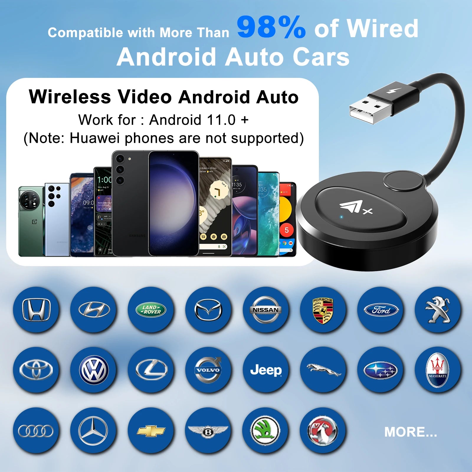 Wireless Android Auto Video Wireless Adapter Carplay with Netflix/YouTube/ TikTok For OEM Wireless Android Cars