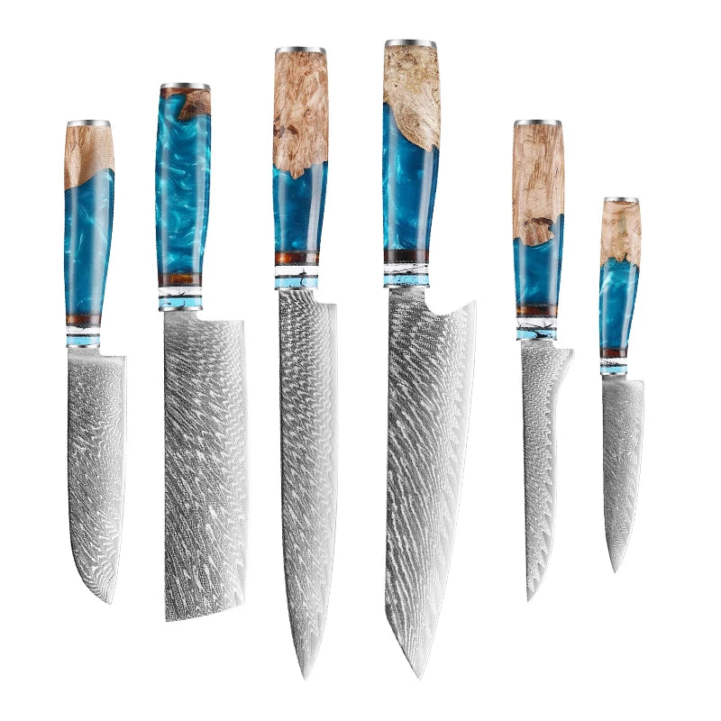 Real Damascus Steel VG10 Kitchen Chef Knife Set Meat Fish Fruit Bread Sliced Boning Professional Japanese Knives Butcher Cleaver