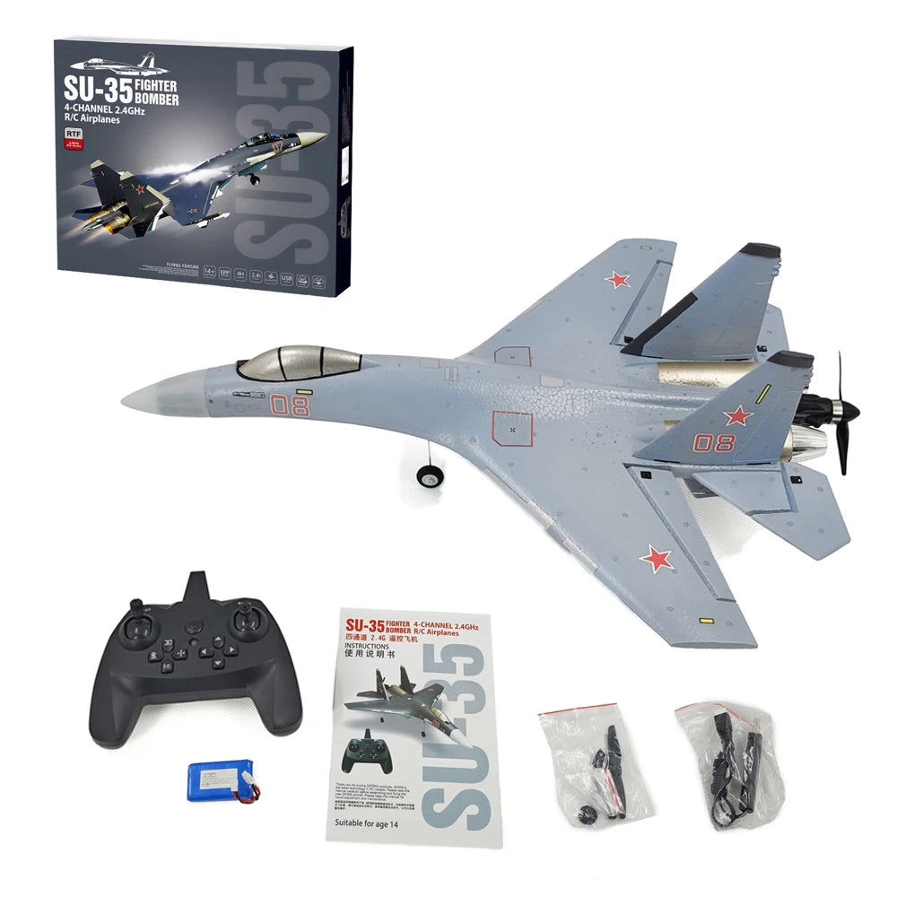 Su35 Rc Plane 4CH Foam Remote Control Airplane Model QF009 J16 Glider 2.4G 360° Flip-Roll 525mm Fixed Wing Fighter Aircraft Toy