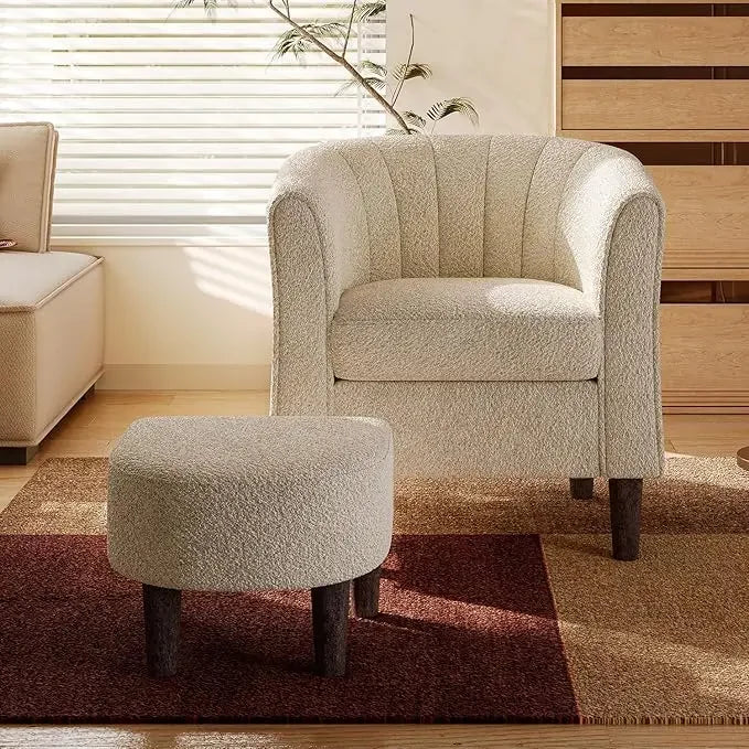 Velvet Accent Chair, Barrel Chair with Ottoman, Modern Comfy Reading Chair Armchair for Living Room Study Room Office