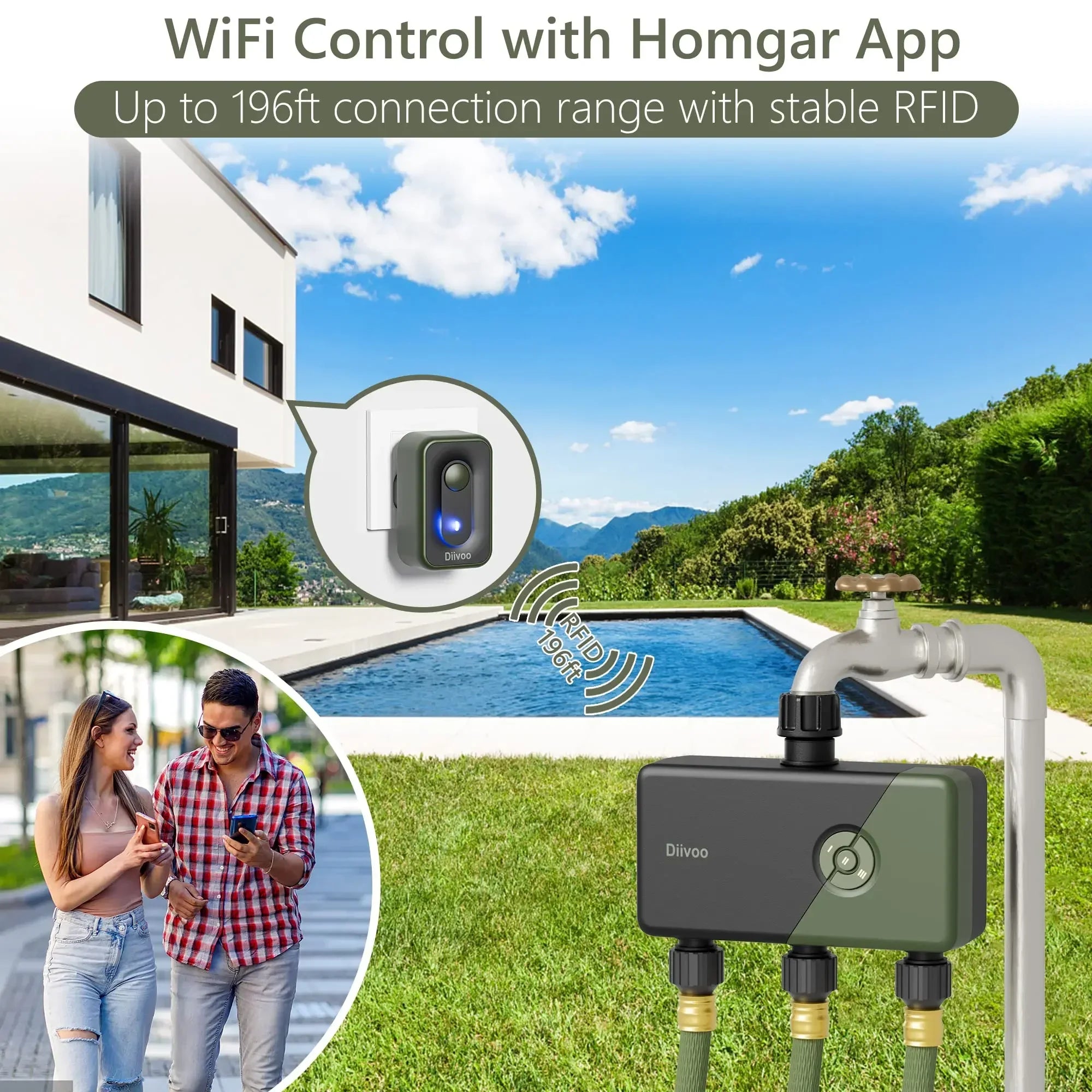 Diivoo WIFI Controller Timer Smart Patio Irrigation Watering System Garden Timer Hose Control Device with Alexa Support